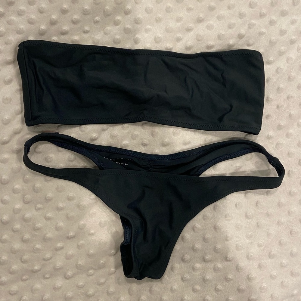 White fox strapless cheeky ruched bikini
